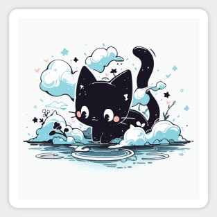 Black cat on the side of a pond Magnet